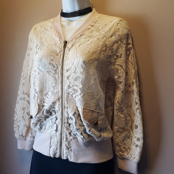 Lace Boho Zip Up Jacket Top Sz M - Picture 2 of 5